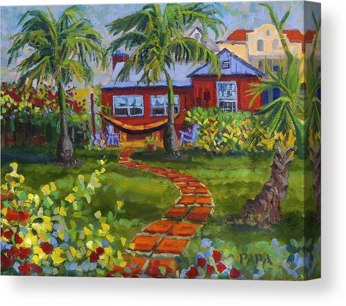 Delray Canvas Print featuring the painting Little Red House Back Yard by Ralph Papa