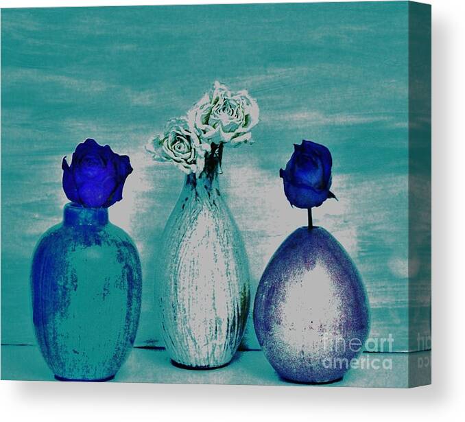 Photo Canvas Print featuring the photograph Littlle Vases Dried Roses by Marsha Heiken