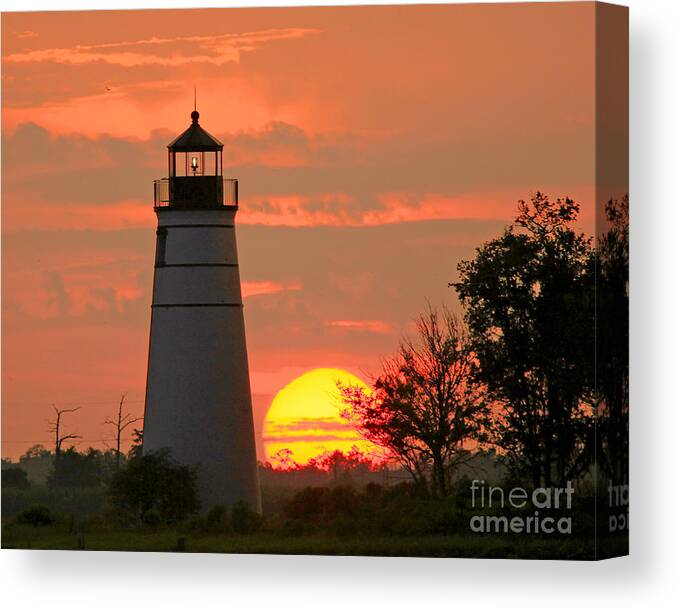Lighthouse Photography Canvas Print featuring the photograph Madisonville Lighthouse Sunset by Luana K Perez