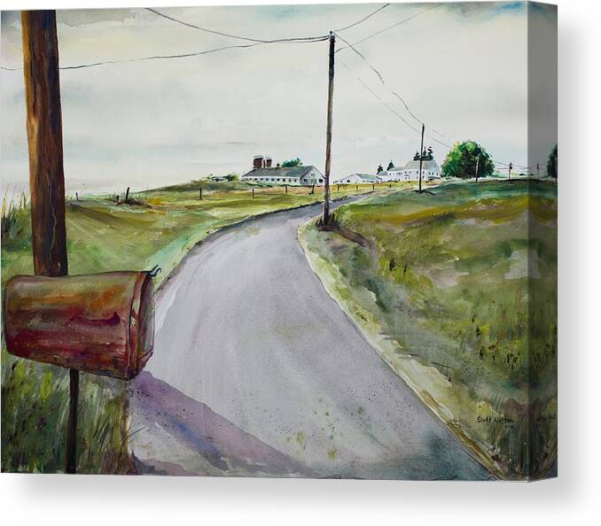 Watercolor Canvas Print featuring the painting Mail Call by Scott Nelson