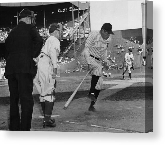 1940s Canvas Print featuring the photograph Major League Baseball. From Left Former by Everett