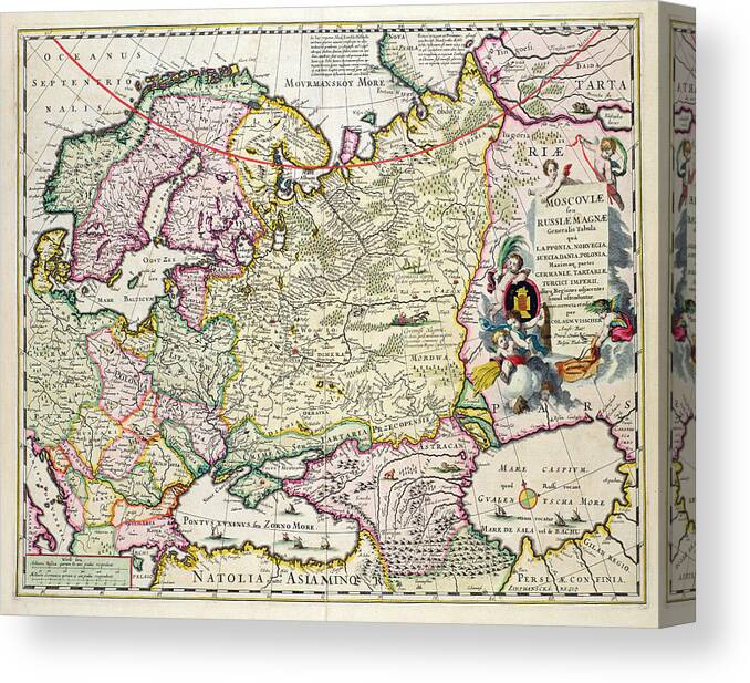 Maps Canvas Print featuring the drawing Map of Asia Minor by Nicolaes Visscher