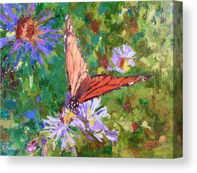 Monarch Butterfly Canvas Print featuring the painting Monarch butterfly by Sylvia Miller