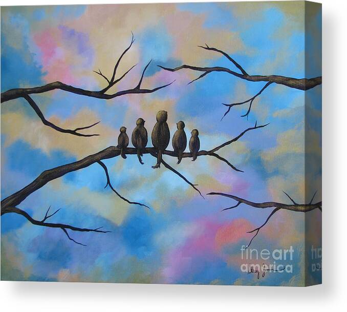 Birds Canvas Print featuring the painting Motherhood by Stacey Zimmerman