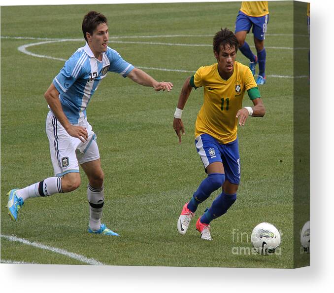 Action Canvas Print featuring the photograph Neymar Doing His Thing II by Lee Dos Santos