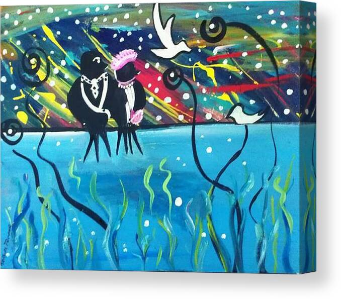 Crow Painting Canvas Print featuring the painting Night on the Town by Kelly M Turner