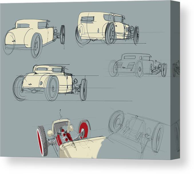 Hot Rod Canvas Print featuring the drawing No.12 Variations by Jeremy Lacy