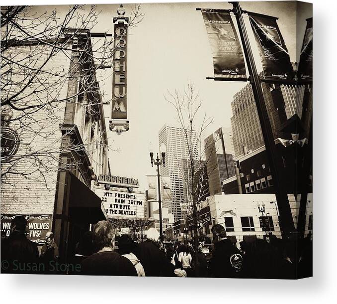 Hennipin Theatre District Canvas Print featuring the digital art Orpheum Theatre by Susan Stone