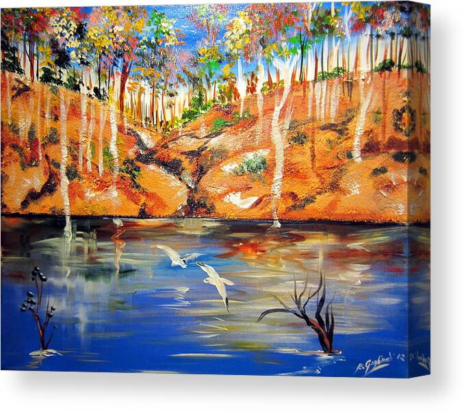 Billabong Australia Canvas Print featuring the painting Outback billabong my way by Roberto Gagliardi