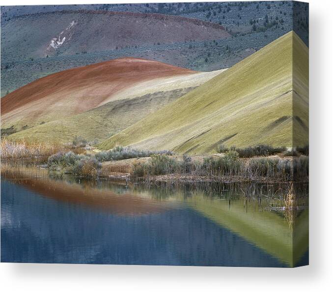 00177085 Canvas Print featuring the photograph Painted Hills Reflected In Water John by Tim Fitzharris