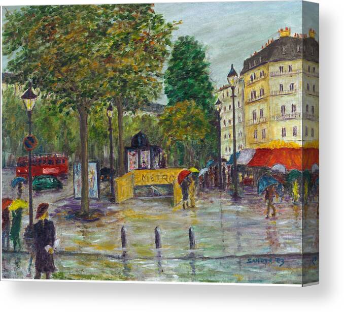 Paris Canvas Print featuring the painting Paris in the Rain by Sandy Starr