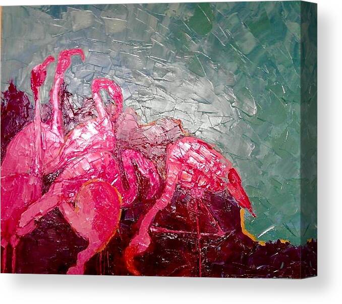 Abstract Canvas Print featuring the painting Pink Flamingoes by Ana Maria Edulescu