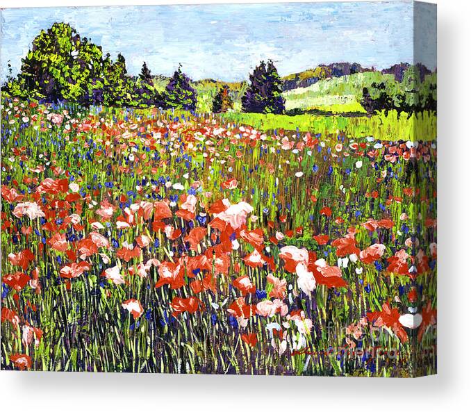 Landscape Canvas Print featuring the painting Poppy Fields in France by David Lloyd Glover