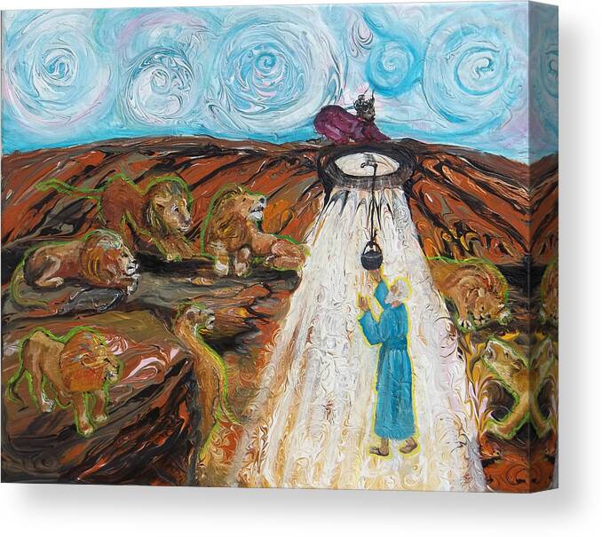 Prophetic Canvas Print featuring the painting Prophetic Message Sketch 15 Daniel the Lion's Den and the Whirlwind by Anne Cameron Cutri