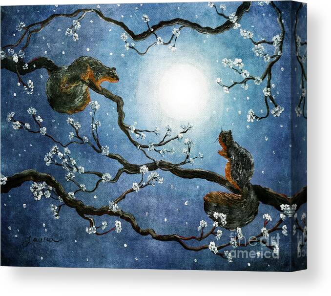 Fantasy Canvas Print featuring the painting Sakura Squirrels by Laura Iverson