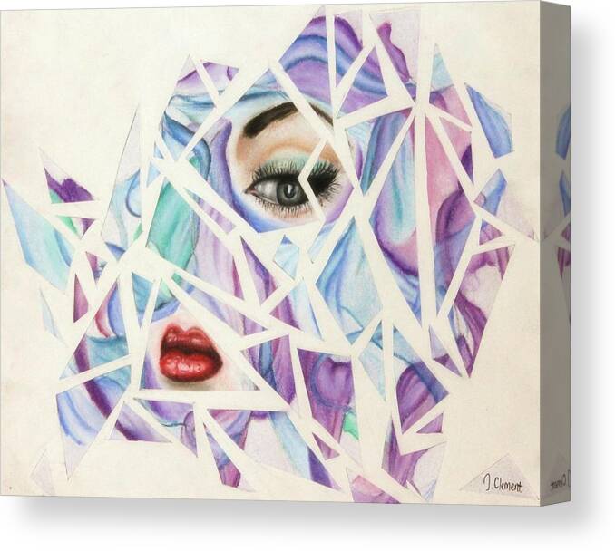 Face Canvas Print featuring the drawing Shattered by Jessika Clement