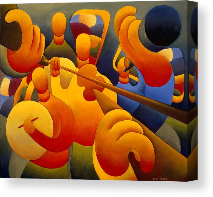 Summer Trad. Session.music Canvas Print featuring the painting Summer Trad.session interior by Alan Kenny