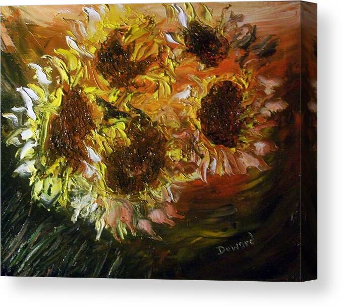 Sunflowers Palette Knife Sunflowers Canvas Print featuring the painting Sunflowers 3 by Raymond Doward