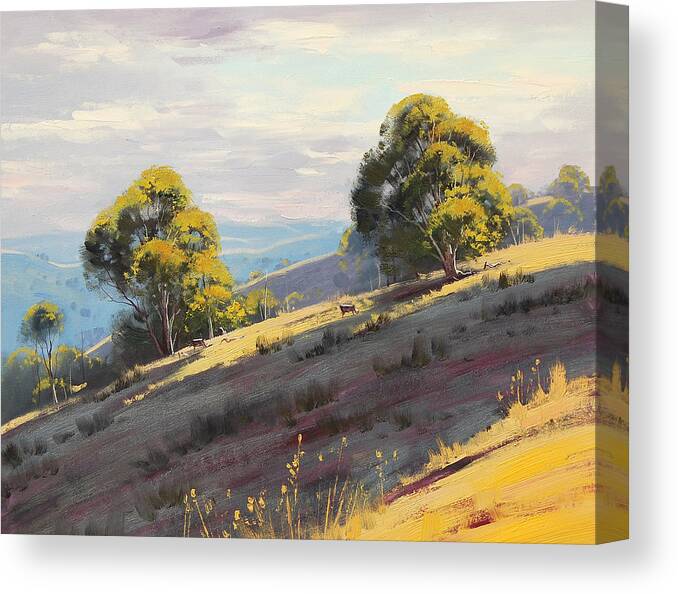 Central Tablelands Canvas Print featuring the painting Sunlit Hills Hartley by Graham Gercken