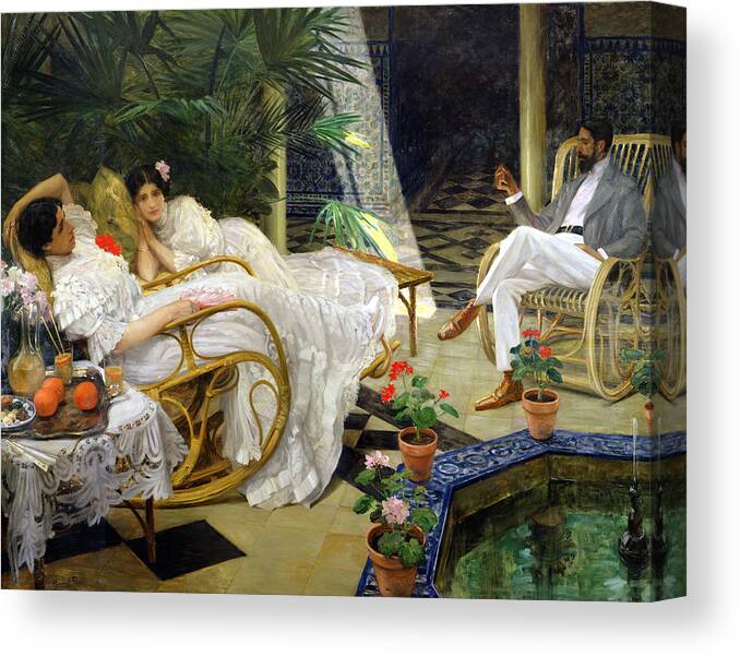 Fountain Canvas Print featuring the painting The Patio by Henri Zo