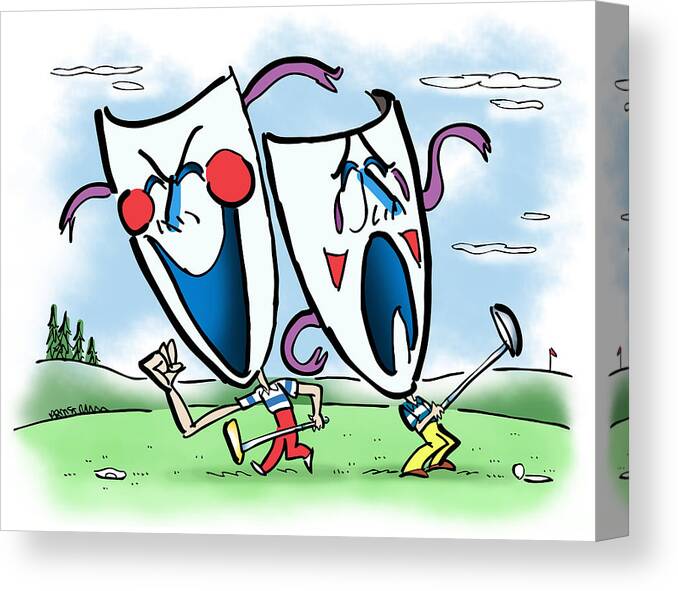 Golf Canvas Print featuring the digital art The Two Faces Of Golf by Mark Armstrong