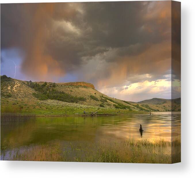 00176081 Canvas Print featuring the photograph Thunderstorm With Lightning Strike by Tim Fitzharris