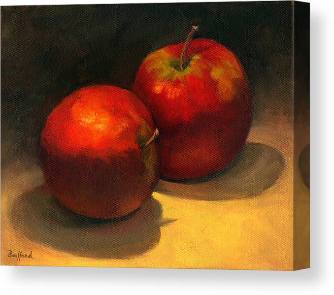 Red Canvas Print featuring the painting Two Red Apples by Vikki Bouffard