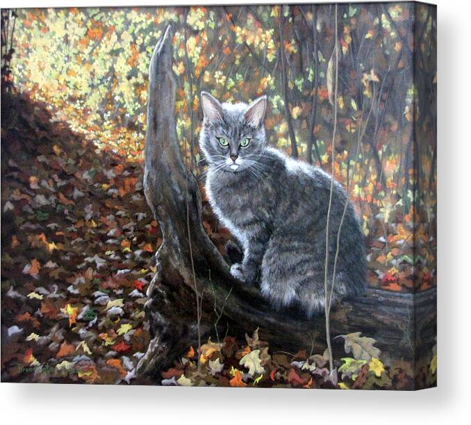 Kitten Canvas Print featuring the painting Waiting in the Woods by Sandra Chase