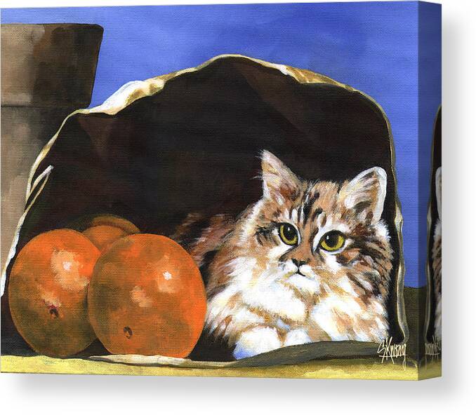 Cat In Bag Canvas Print featuring the painting Who? Me? by Stan Kwong