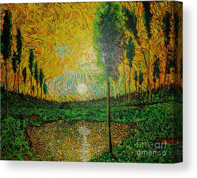 Landscape Canvas Print featuring the painting Yellow Pond by Stefan Duncan