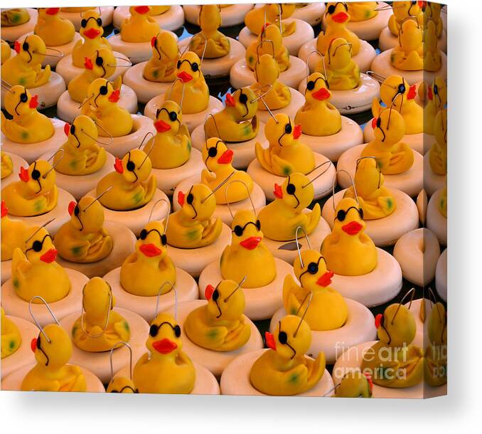 Cute Canvas Print featuring the photograph Yellow Rubber Duck Party by Smilin Eyes Treasures
