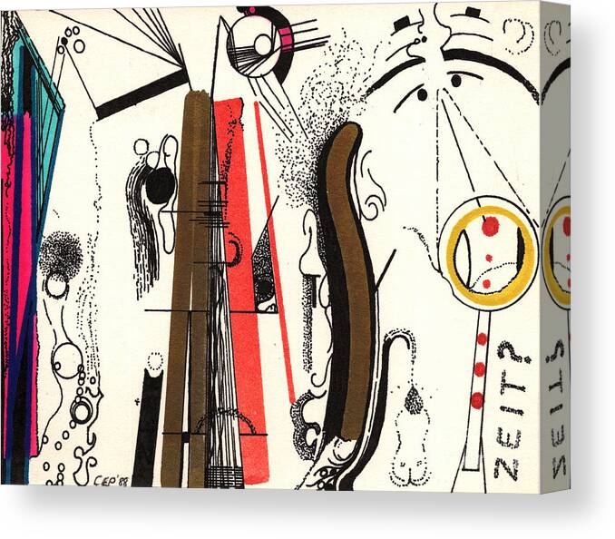 Graphic Art Canvas Print featuring the drawing Zeitpostcard by Christine Perry