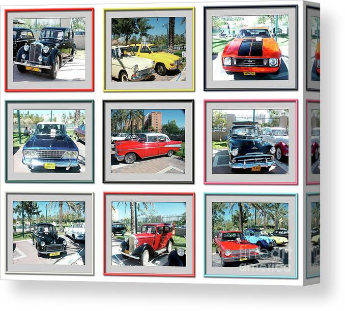 Tmj Canvas Print featuring the photograph 9 image Collage of vintage cars #1 by Tomi Junger