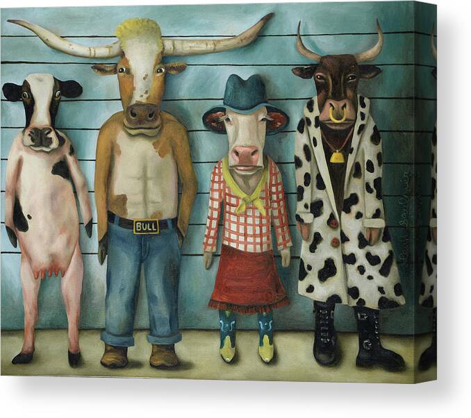 Cattle Canvas Print featuring the painting Cattle Line Up #1 by Leah Saulnier The Painting Maniac