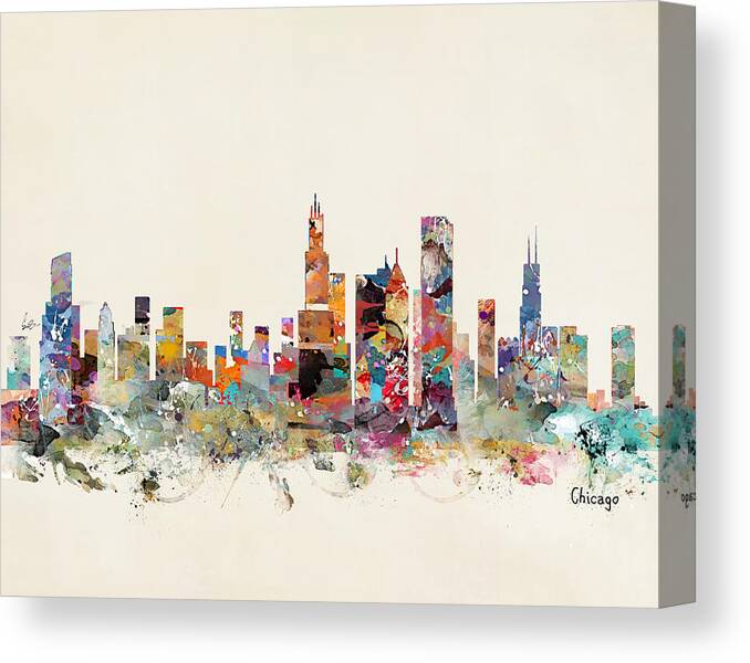 Chicago City Skyline Canvas Print featuring the painting Chicago City Skyline #1 by Bri Buckley