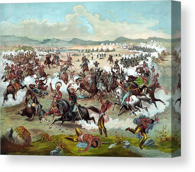 General Custer Canvas Print featuring the painting Custer's Last Stand #1 by War Is Hell Store