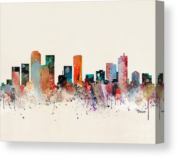 Denver Colorado City Skyline Canvas Print featuring the painting Denver Skyline #1 by Bri Buckley