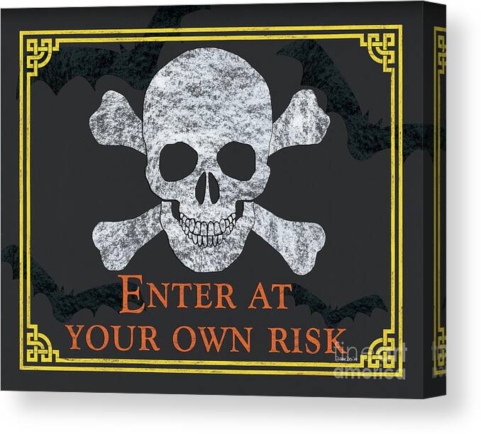 Halloween Canvas Print featuring the painting Enter At Your Own Risk #1 by Debbie DeWitt