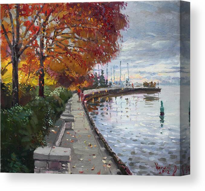 Port Credit Canvas Print featuring the painting Fall in Port Credit ON by Ylli Haruni