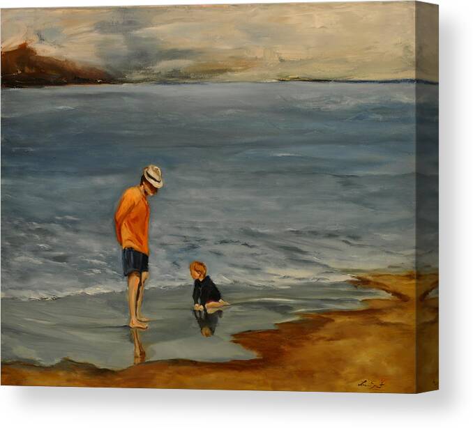 Landscape Canvas Print featuring the painting Family on beach #1 by Lindsay Frost