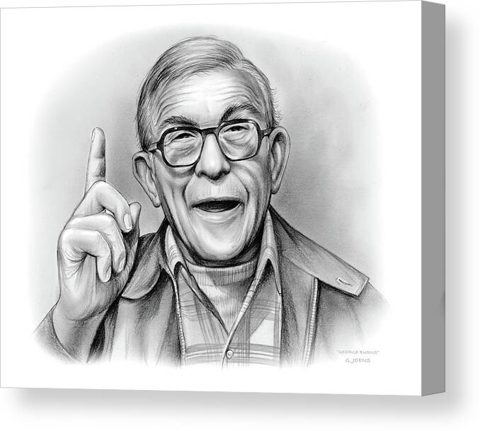 George Burns Canvas Print featuring the drawing George Burns #1 by Greg Joens