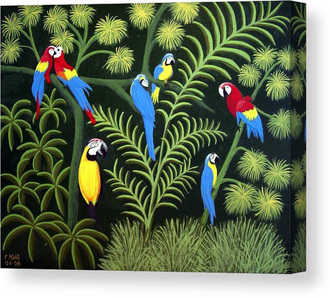 Landscape Paintings Canvas Print featuring the painting Group of Macaws #1 by Frederic Kohli
