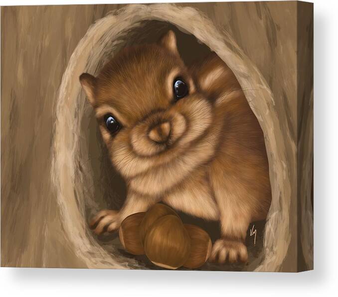 Squirrel Canvas Print featuring the painting Hello #2 by Veronica Minozzi