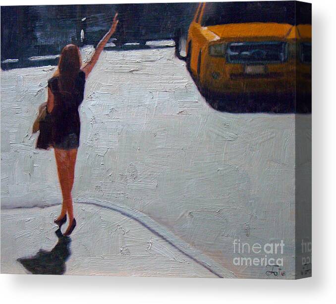 Woman Canvas Print featuring the painting How to hail a cab #1 by Tate Hamilton