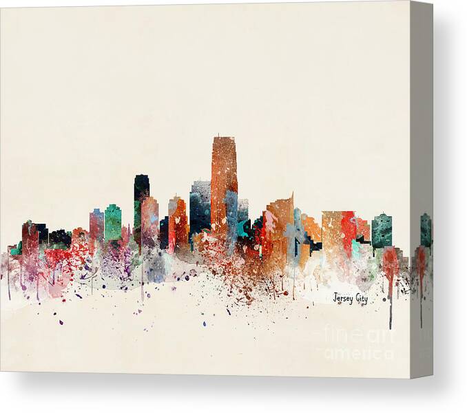 Jersey City New Jersey City Skyline Canvas Print featuring the painting Jersey City Skyline #1 by Bri Buckley