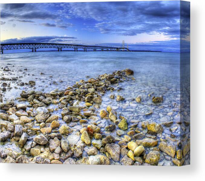 Mackinac Canvas Print featuring the photograph Mackinac Bridge from the Beach by Twenty Two North Photography