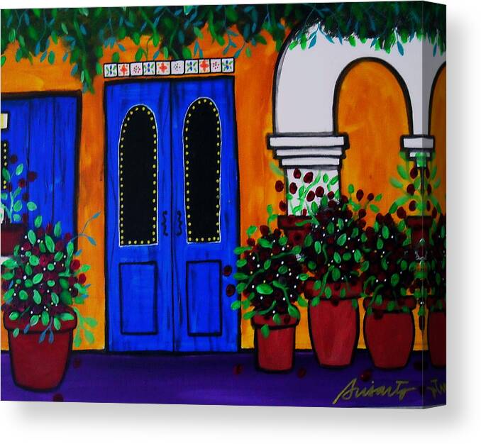 Mexican Canvas Print featuring the painting Mexican Door #3 by Pristine Cartera Turkus