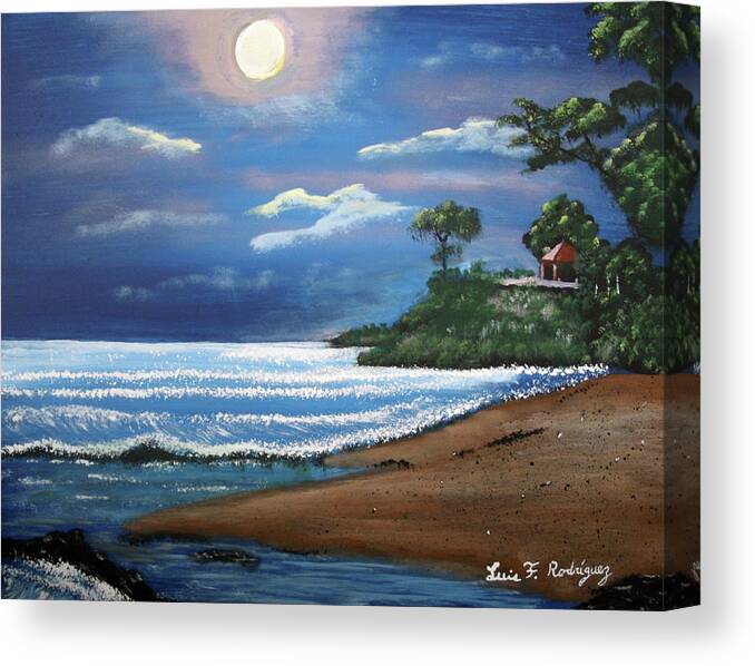 Moonlight Canvas Print featuring the painting Moonlight In Rincon II by Luis F Rodriguez