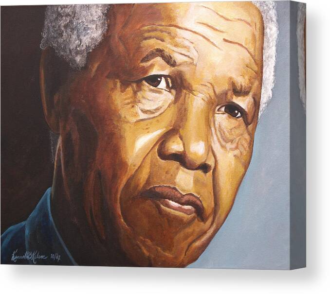 Portrait Canvas Print featuring the painting Nelson Mandela #1 by Kenneth Kelsoe