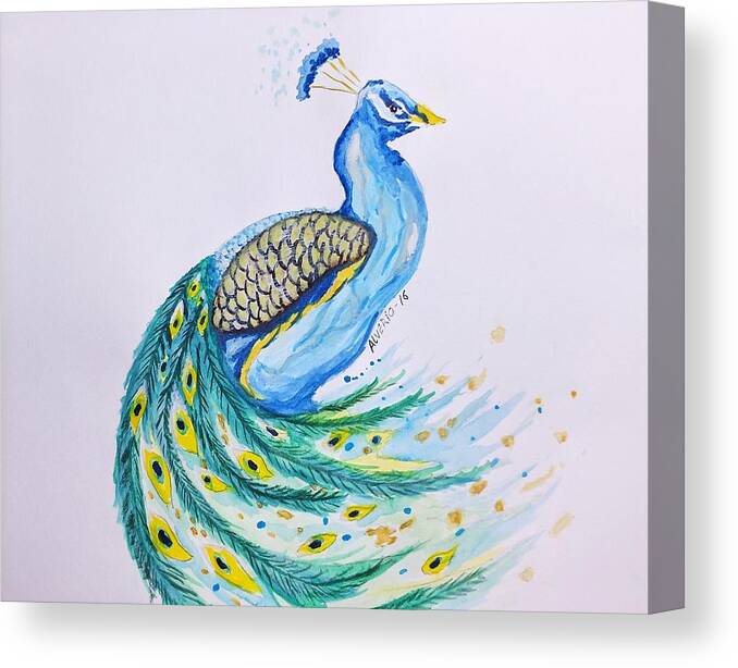 Peacock Canvas Print featuring the painting Peacock #2 by Edwin Alverio